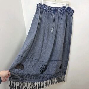 Just Cruising Navy White Embroidered Tassels Festival Boho‎ Maxi Skirt Size 2XL